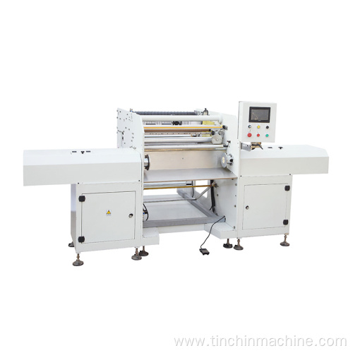 Rewinding machine for stretchable material